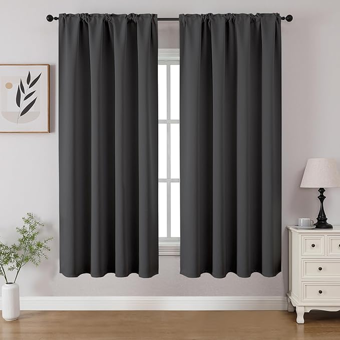 CUCRAF Dark Grey Blackout Curtains 54 inch Length 2 Panels Set, Rod Pocket Room by CUCRAF