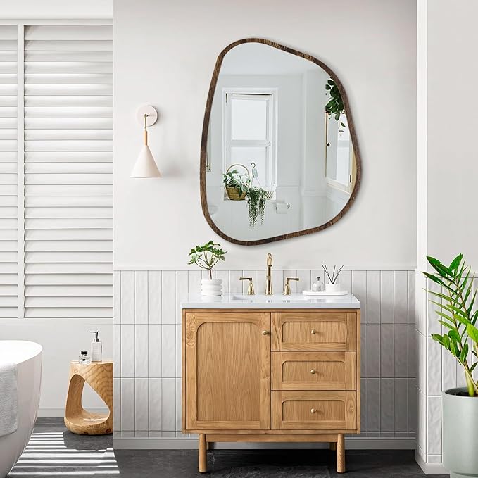 Asymmetrical Accent Mirror for Wall Irregular Oval Wood Frame Modern Unique - Image 6