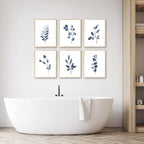 Navy Blue Botanical Wall Art Set of 6 Unframed, Minimalist Abstract Botanical - Image 4