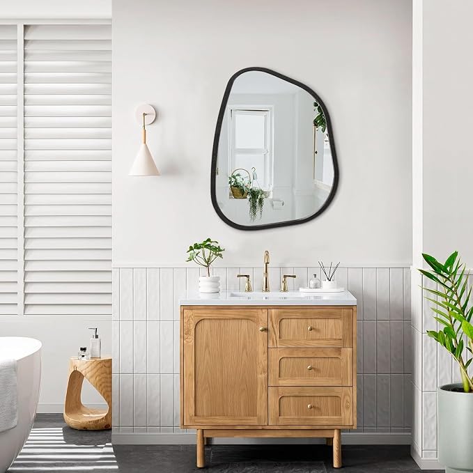 Asymmetrical Mirror Large 20"x16" Irregular Oval Wall Mirror Modern Wood Frame - Image 6