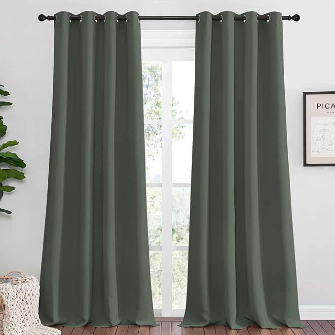 NICETOWN Dark Mallard Blackout Draperies Curtains, 55 inches Wide by 102 inches by NICETOWN