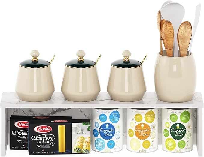 Furinno Helena Kitchen Counter Stackable Organizer Shelf, Marble White - Image 4