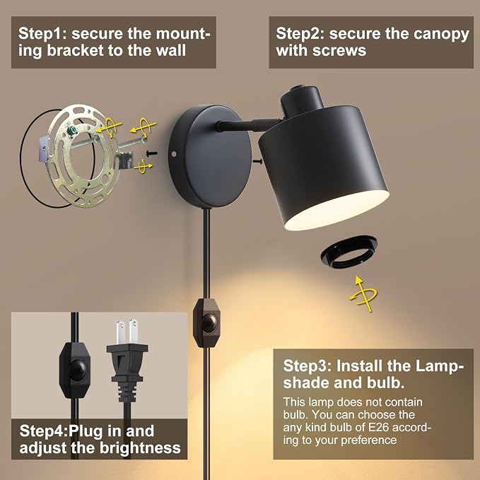 LIGHTESS Plug in Wall Sconces Set of 2 - Image 6