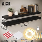 BAMEOS Floating Shelves with LED Light, Wall Mounted Wooden Shelves with - Image 2