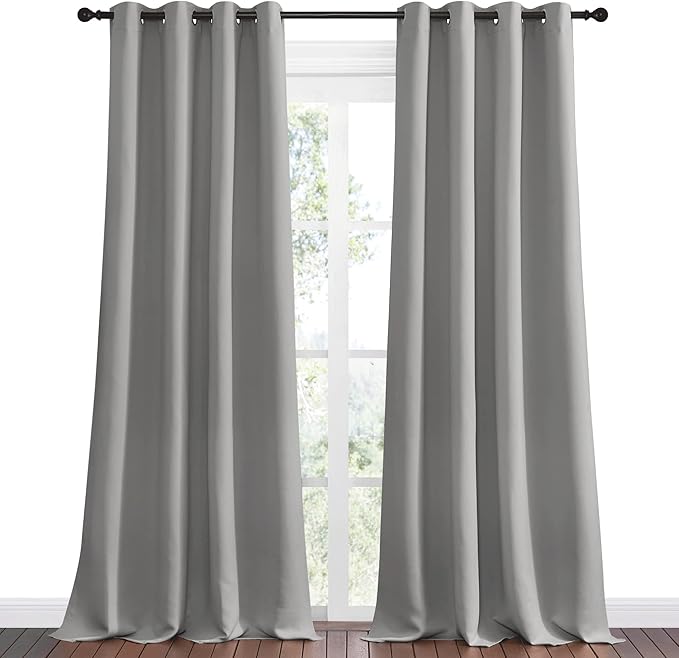 NICETOWN Silver Grey Room Darkening Curtain Panels 108" Long - Image 2