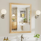 28x36 Inch Bathroom Mirror for Wall, Anti-Rust Oak Wood Grain Metal Framed by Briivuemodernmirrors