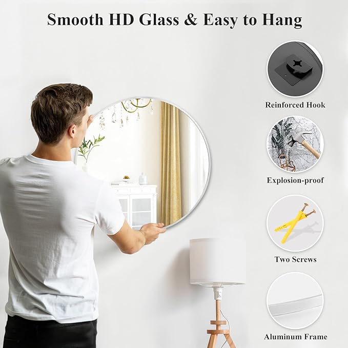 Fabuday Silver Circle Mirror for Wall 20 inch - Image 6