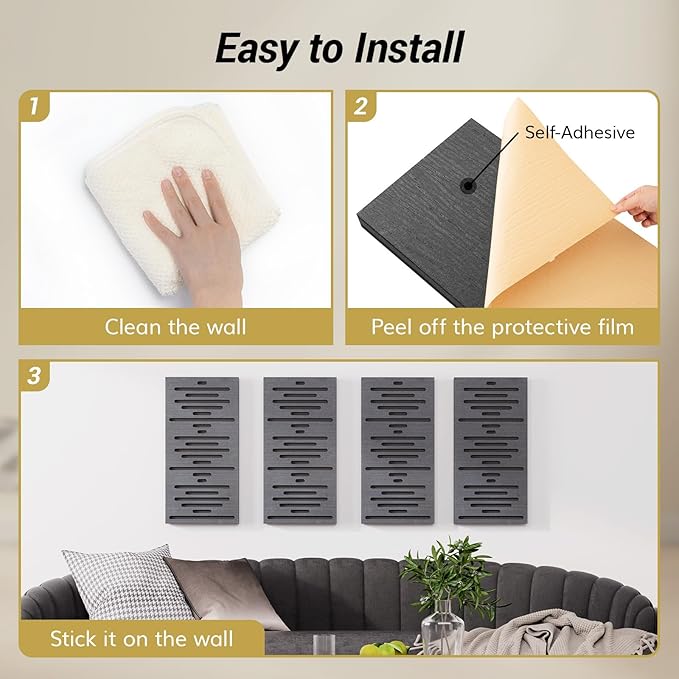 TONOR 4-Pack Acoustic Wood Wall Panels, 23.6” * 11.8” * 1.9” 3D Self-adhesive - Image 5