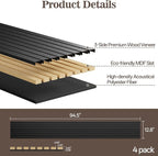 4 Pack Wood Panels for Wall, 94.4" x 12.8" Acoustic Wood Slat Wall Panel for - Image 2