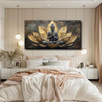 Large Buddha Lotus Canvas Wall Art Abstract Gold and Grey Zen Buddhism Decor - Image 6