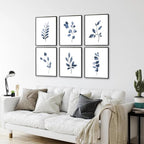 Navy Blue Botanical Wall Art Set of 6 Unframed, Minimalist Abstract Botanical - Image 5