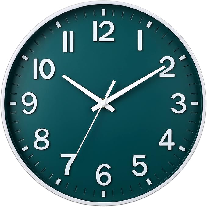 HZDHCLH Green Wall Clocks Battery Operated, 12 inch Silent Non Ticking Modern by HZDHCLH