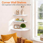 Gieanoo Floating Corner Shelves Set 2 12inch White Solid Oak Rounded Corner - Image 4
