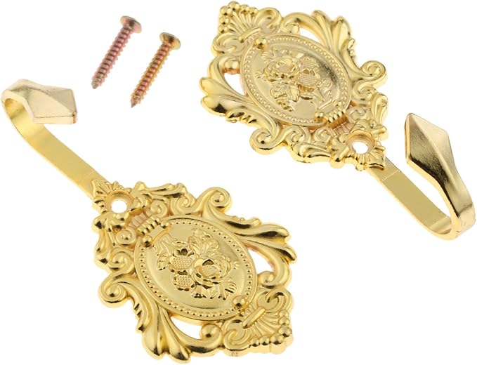 2Pcs Wall Hooks Gold Rose Pattern Carved Vintage Drapery Clothes Key Hook - Image 2