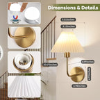 Wireless Wall Sconce Sets of 2, Pleated Shades Rechargeable Battery Operated - Image 5