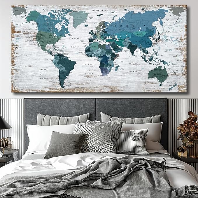 Teal Decor map of the world Canvas Wall Art Pictures - Image 8