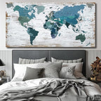 Teal Decor map of the world Canvas Wall Art Pictures - Image 8