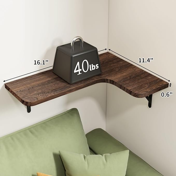Fixwal Corner Floating Shelves for Wall Set of 5, Rustic Wood Wall Mounted - Image 3