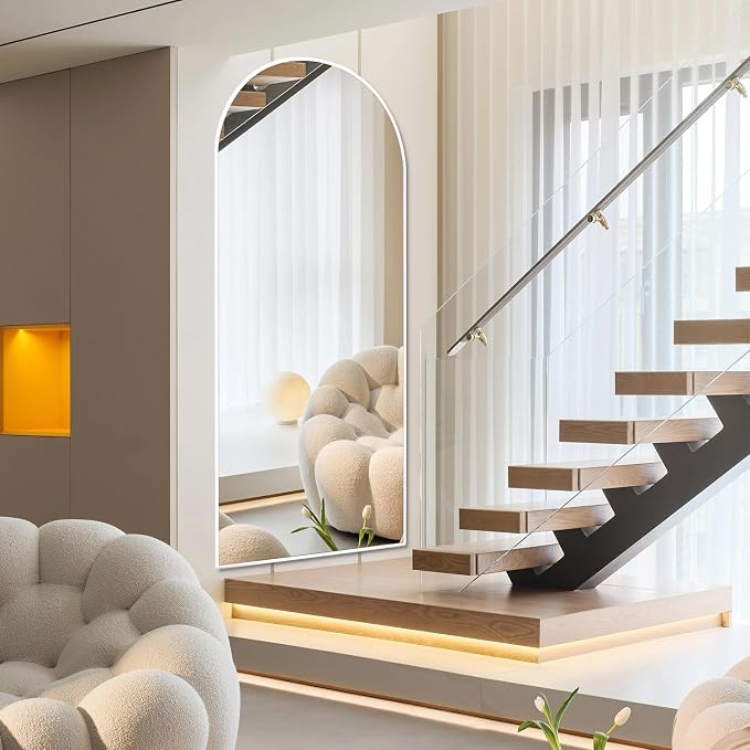 Rowjut Floor Mirror Arched Full Length Mirrors, Living Room, Aluminum Frame - Image 8