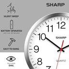 Sharp Wall Clock – Silver/Chrome, Silent Non Ticking 12 Inch Quality Quartz - Image 5