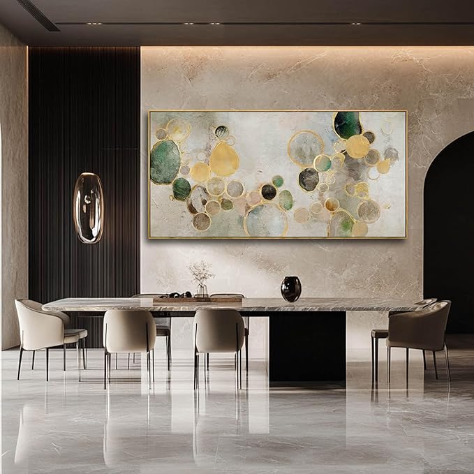 Abstract Canvas Wall Art Gold Circle Painting Green Artwork Framed Wall Prints - Image 6
