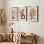 Framed Neutral Boho Wall Art Bedroom, 3 Piece Abstract Bohemian Brown Botanical - Image 2