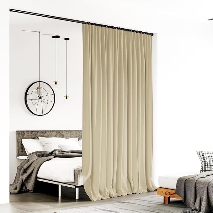 Room Divider Curtains for Ceiling Track Rod, 4.3 ft Wide x 10 ft Tall, Cream - Image 2