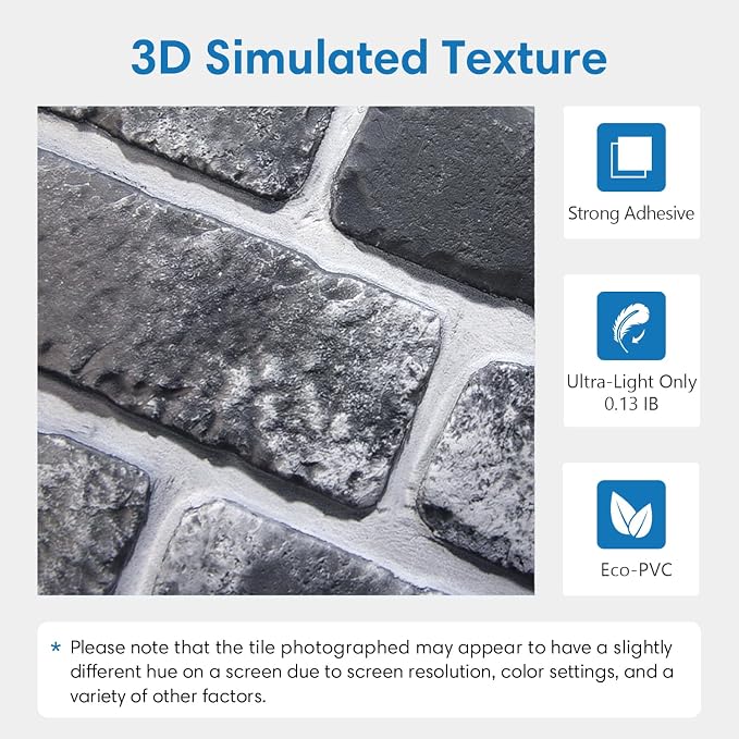 COMSTICKC 3D Gray Brick Wall Panels, Peel and Stick Brick Tiles, Small Size - Image 3