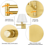 TRLIFE Wall Sconce Plug in, Brushed Brass Dimmable Wall Sconces Set of 2 Swing - Image 3
