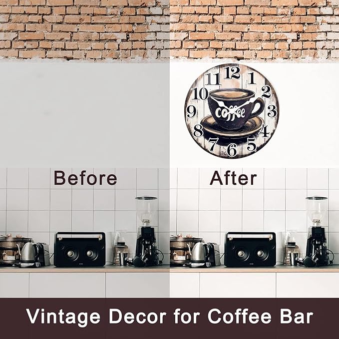 Vintage Coffee Sign Kitchen Wall Clock, Rustic Coffee Wall Clock Decor Battery - Image 5