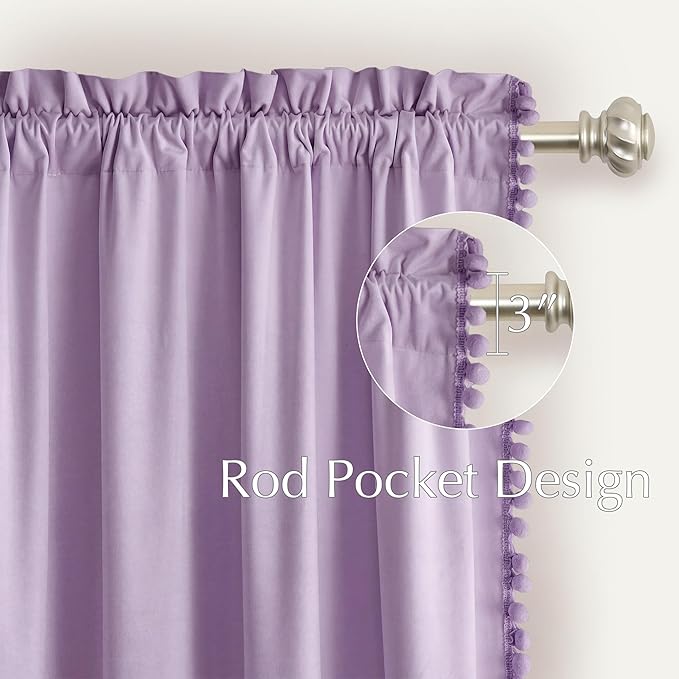 NICETOWN Lilac Purple Pom Pom Velvet Curtains 84 Inch Length - Image 5