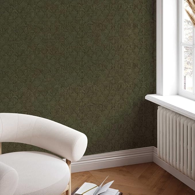 Tempaper x Jeremiah Brent Olive Textured Hoffmann Faux Sisal Removable Peel and - Image 2