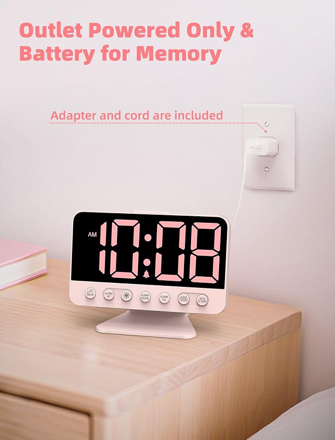 Odokee Digital Alarm Clocks for Bedrooms: Large Bold Number 5 Brightness Dimmer - Image 7