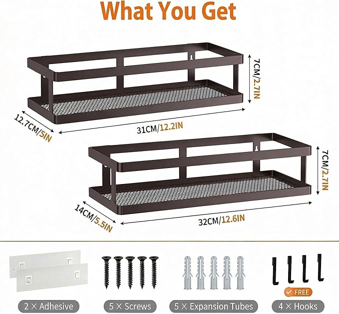 PUSDON 2-Pack Minimalist Shower Caddy Wall Mount, Open Frame Bathroom Shelf - Image 3