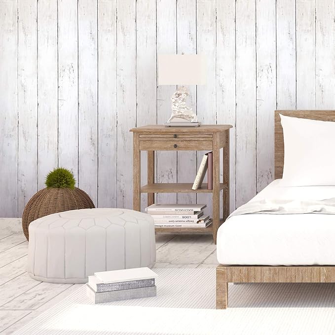 39.37 ft x17.7 in White Wood Peel and Stick Wallpaper White Wall Paper - Image 5