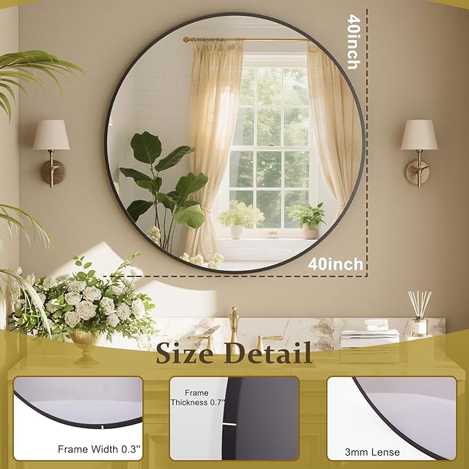XRAMFY 42 Inch Round Black Metal Wall Mirror - Image 4