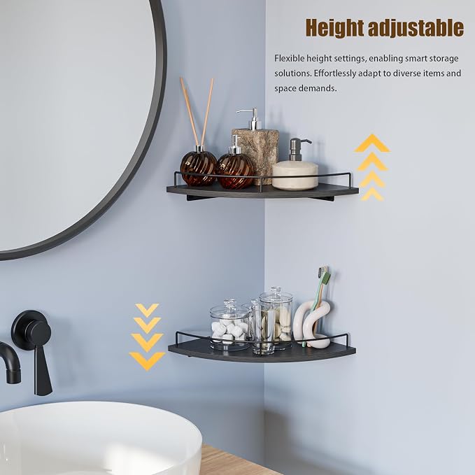 Corner Floating Shelves, Rustic Brown Wood, Wall Mount Storage - Image 9