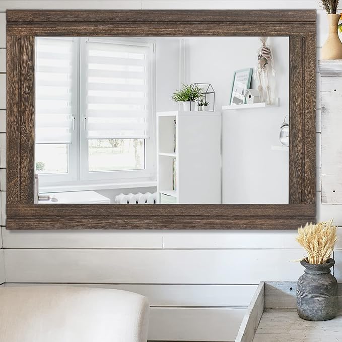 AAZZKANG Rustic Wood Mirror Rectangle Decorative Wall Hanging Mirrors - Image 5