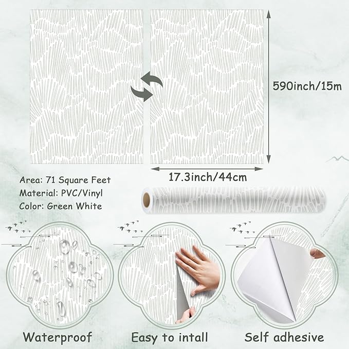 Theper Green Wallpaper 17.3"×590" Modern Striped Wallpaper Peel and Stick Boho - Image 3