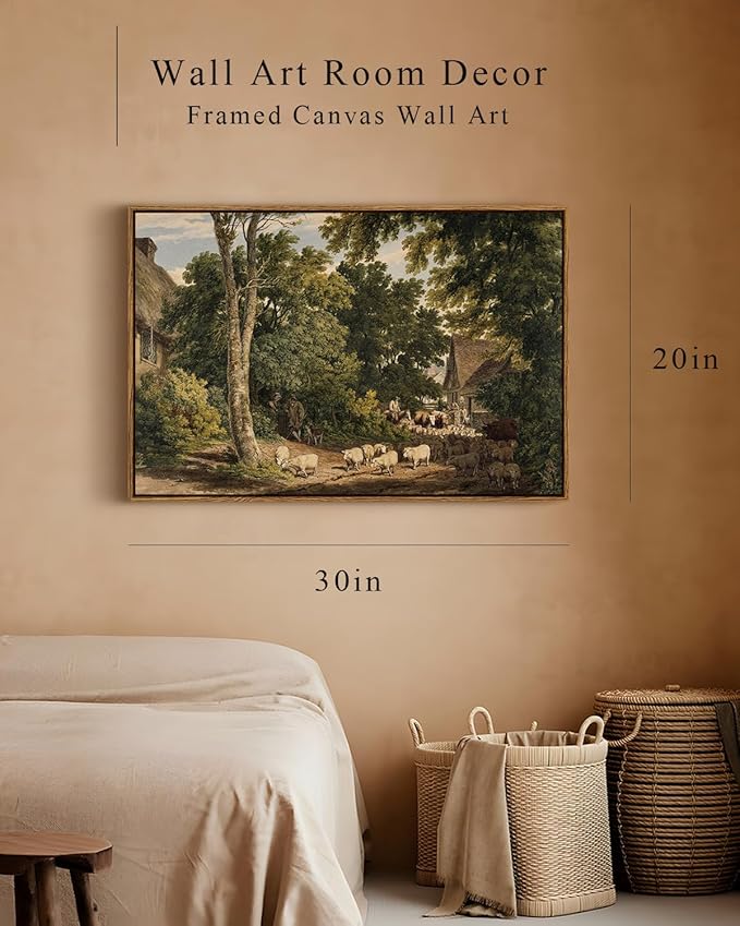 InSimSea Framed Canvas Wall Art Vintage Decor, Room Decor Classical Countryside - Image 4
