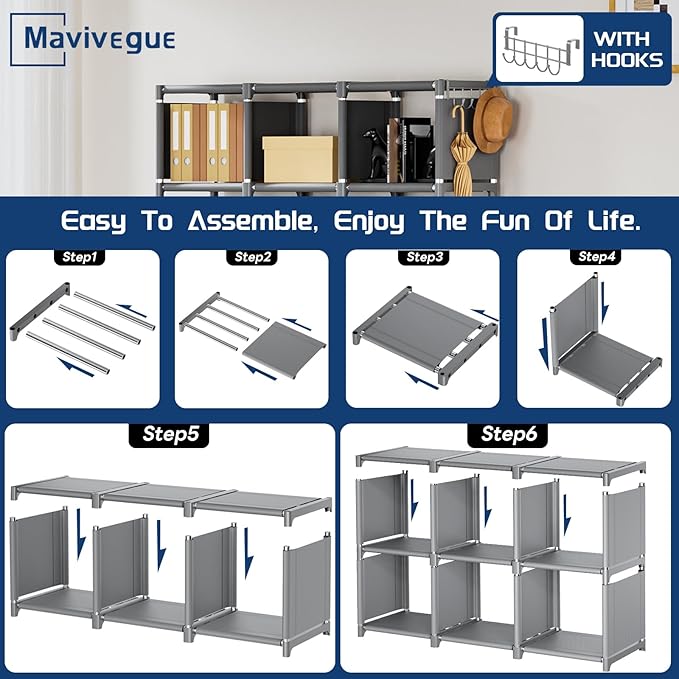 Mavivegue Bookshelf, 18 Cube Storage Organizer, Extra Large Book Organizer - Image 7