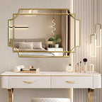 HQiJun Gold Mirror for Wall, 36x24 Gold Wood Framed, Scalloped Beveled Polished - Image 5