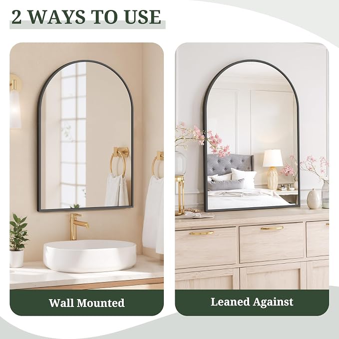 Arched Wall Mirror 38x26 Inch Black Bathroom Vanity Mirror - Image 5