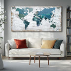 Teal Decor map of the world Canvas Wall Art Pictures - Image 3