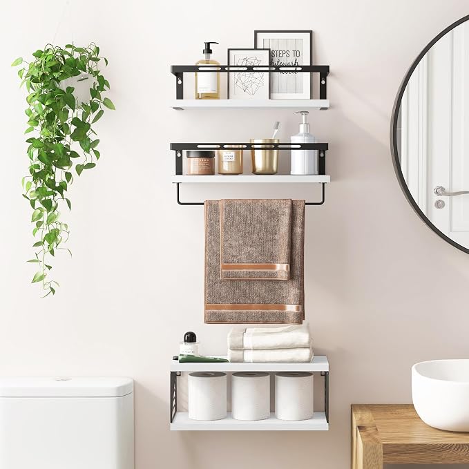 Fixwal Wall Mounted Bathroom Shelves Over Toilet, Rustic Wood Floating Shelves - Image 4