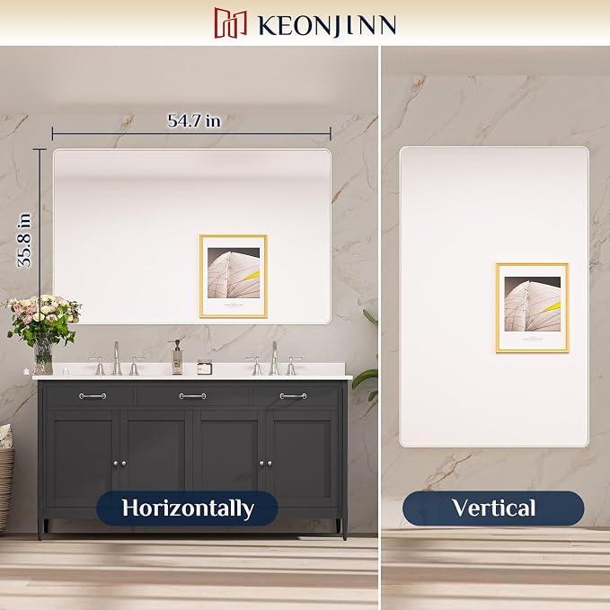 Keonjinn 55 x 36 Brushed Nickel Bathroom Mirrors - Image 8