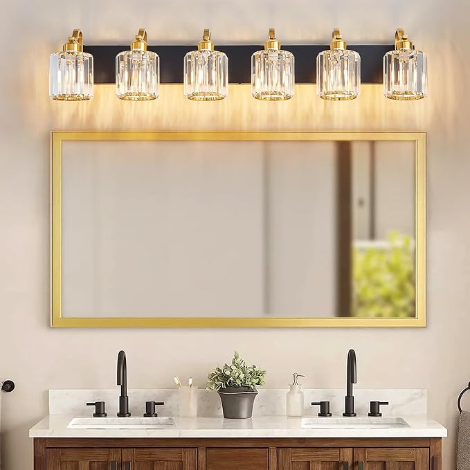 Modern Bathroom Vanity Light 6-Lights Black Gold Crystal Wall Light Fixture - Image 2