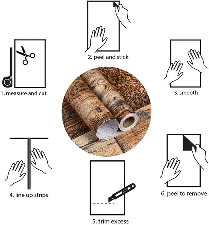 WENMER 17.71" x 472" Brown Wood Wallpaper Peel and Stick Wallpaper Shiplap Self - Image 6
