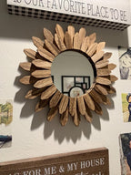 Honiway Wall Mirror Decorative 12 inch Rustic Wood Mirror Sunburst Boho Mirror - Image 4