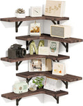 Fixwal Floating Shelves for Wall Set of 5, Rustic Wood Wall Mounted Corner by Fixwal